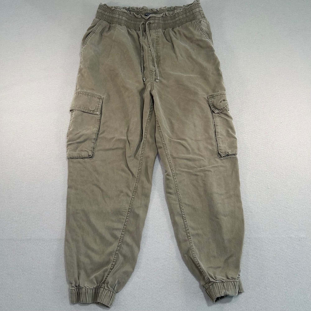 Abercrombie & Fitch Cargo Jogger Women Large Olive Green Paperbag Waist Lyocell